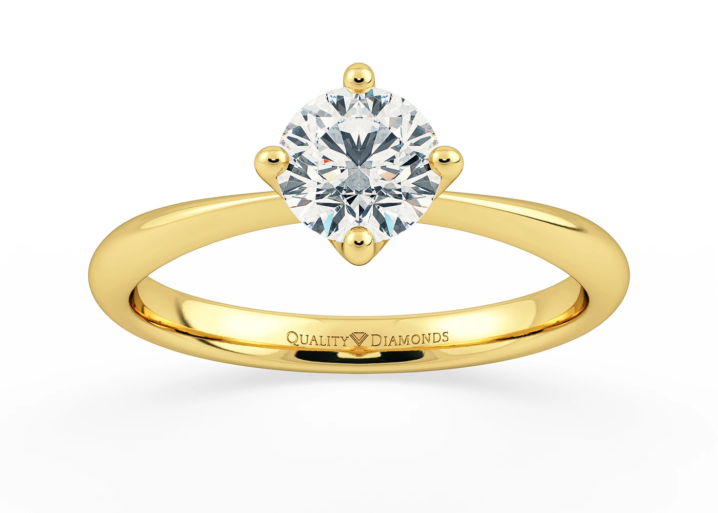 Compass Set Round Brilliant Amorette Diamond Ring in 9K Yellow Gold