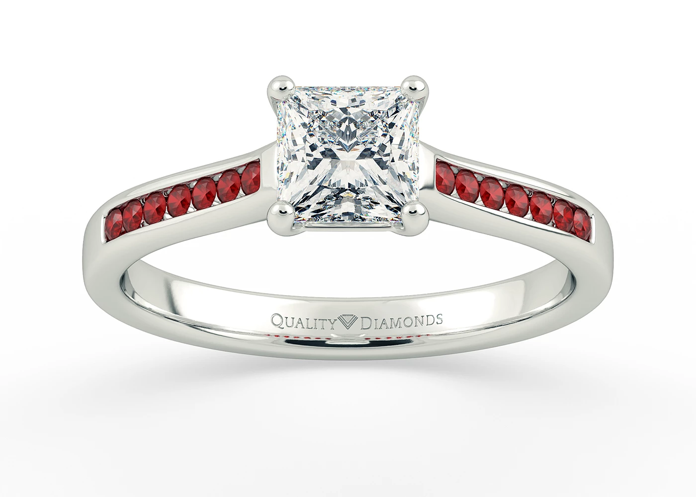 Ruby Set Princess Nara Diamond Ring in 18K White Gold