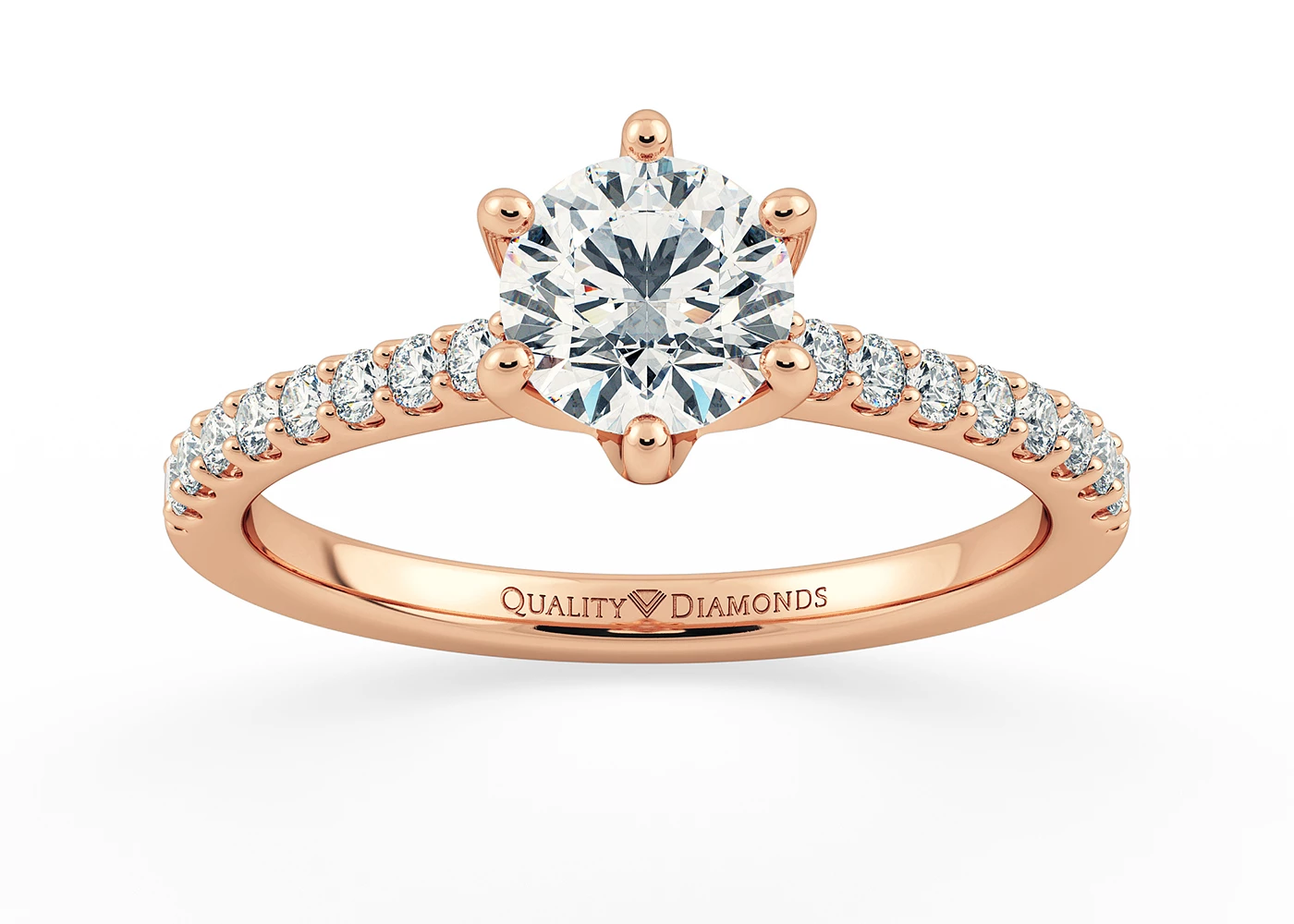 Diamond Set Six Claw Round Brilliant Amorette Diamond Ring in 9K Rose Gold