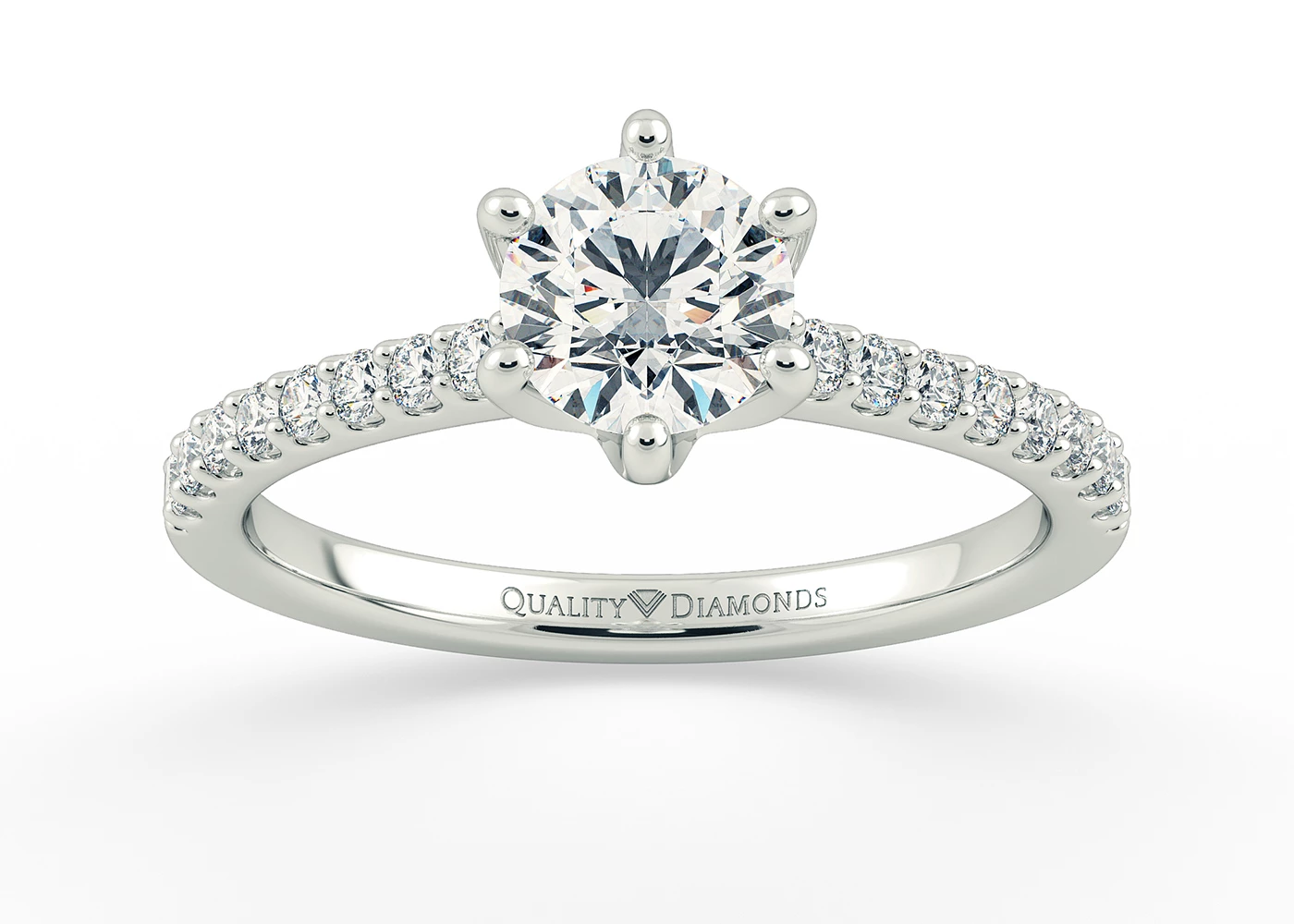 Diamond Set Six Claw Round Brilliant Amorette Diamond Ring in Platinum