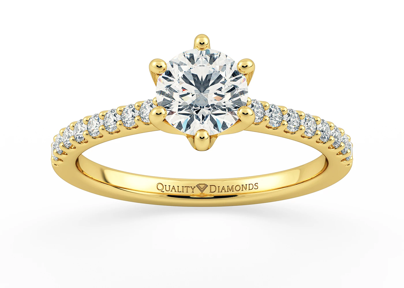 Diamond Set Six Claw Round Brilliant Amorette Diamond Ring in 9K Yellow Gold