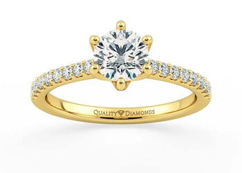 Diamond Set Six Claw Round Brilliant Amorette Diamond Ring in 18K Yellow Gold
