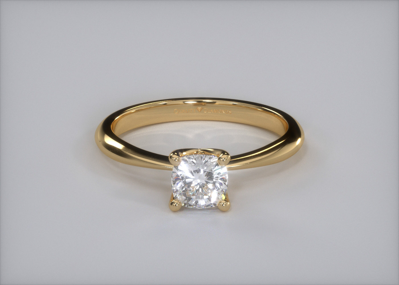 One Carat Cushion Solitaire Diamond Engagement Ring in 18K Yellow Gold 360 image