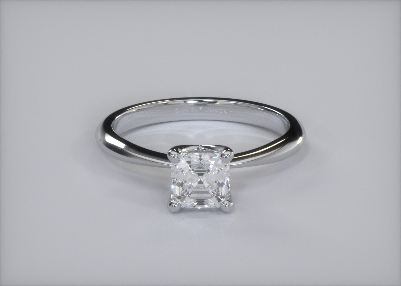 One Carat Asscher Solitaire Diamond Engagement Ring in 9K White Gold 360 image