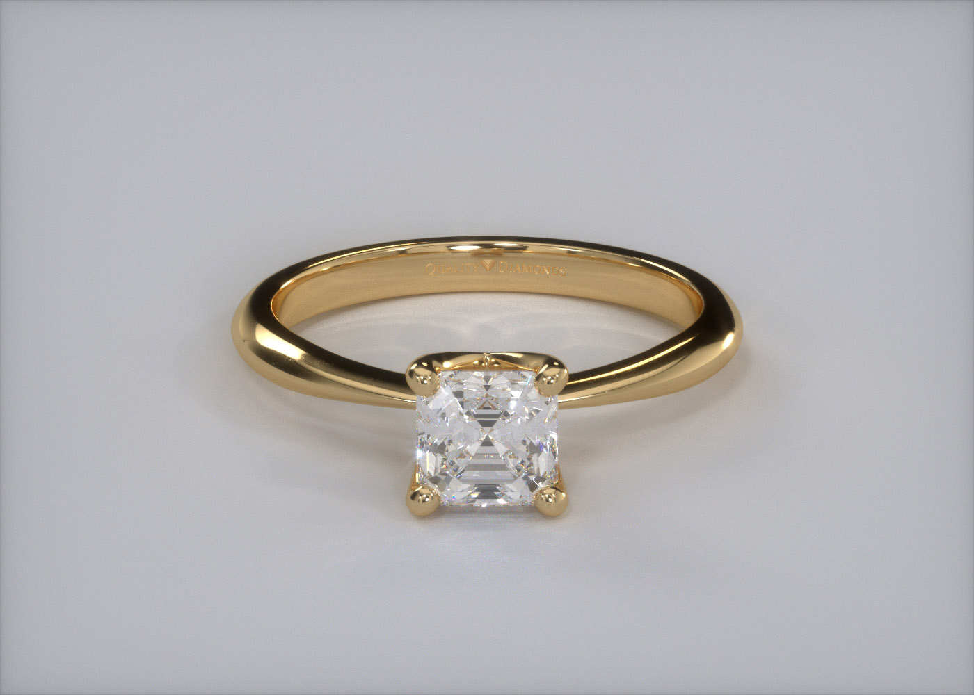 Two Carat Asscher Solitaire Diamond Engagement Ring in 18K Yellow Gold 360 image