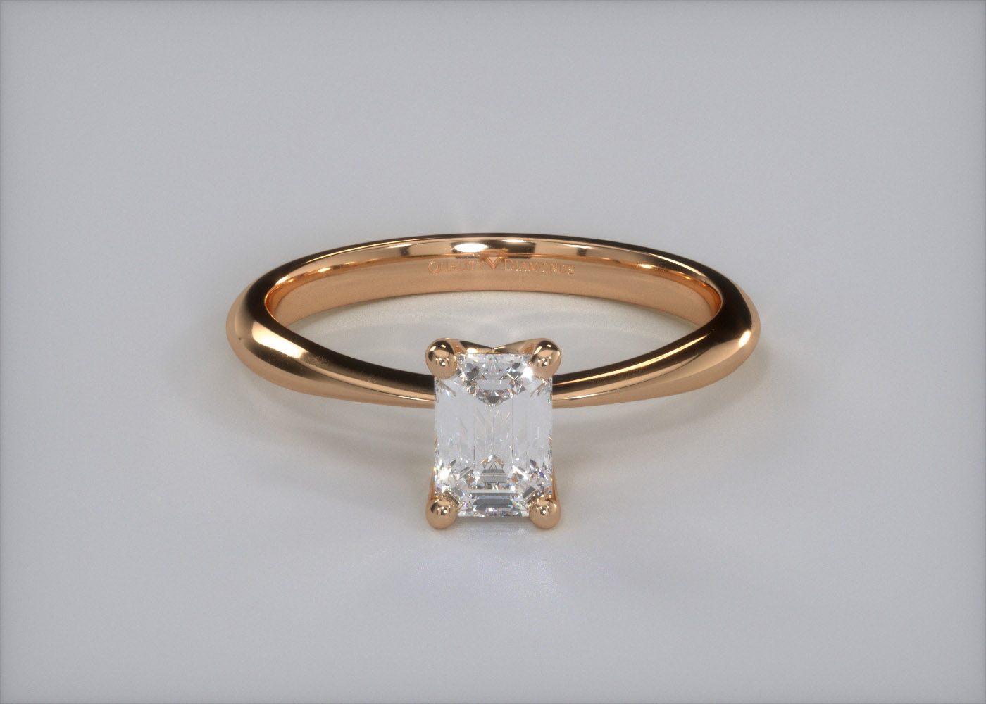 One Carat Emerald Solitaire Diamond Engagement Ring in 18K Rose Gold 360 image