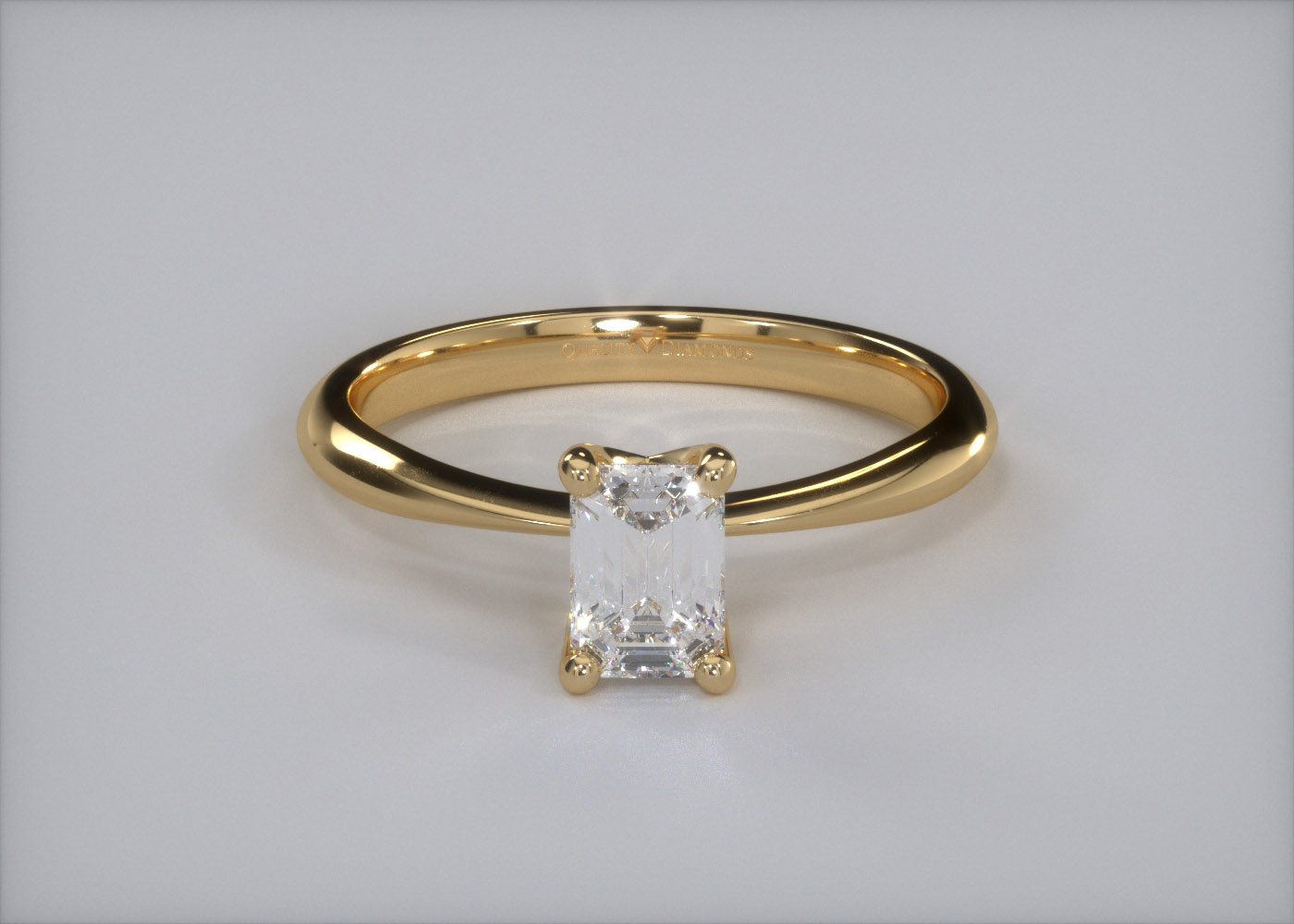 One Carat Emerald Solitaire Diamond Engagement Ring in 18K Yellow Gold 360 image