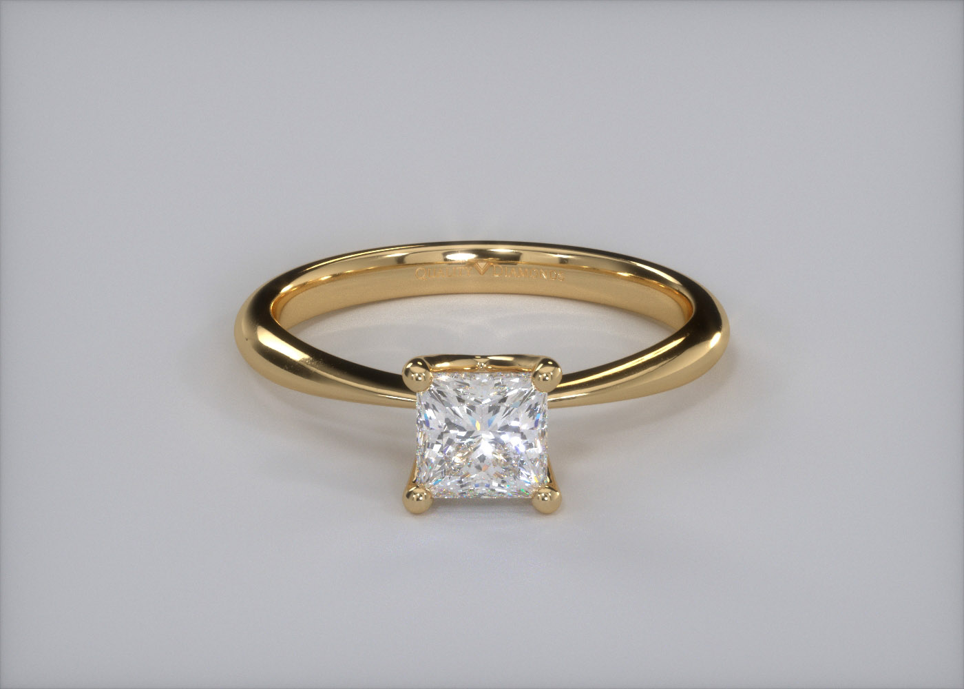 One Carat Princess Solitaire Diamond Engagement Ring in 18K Yellow Gold 360 image
