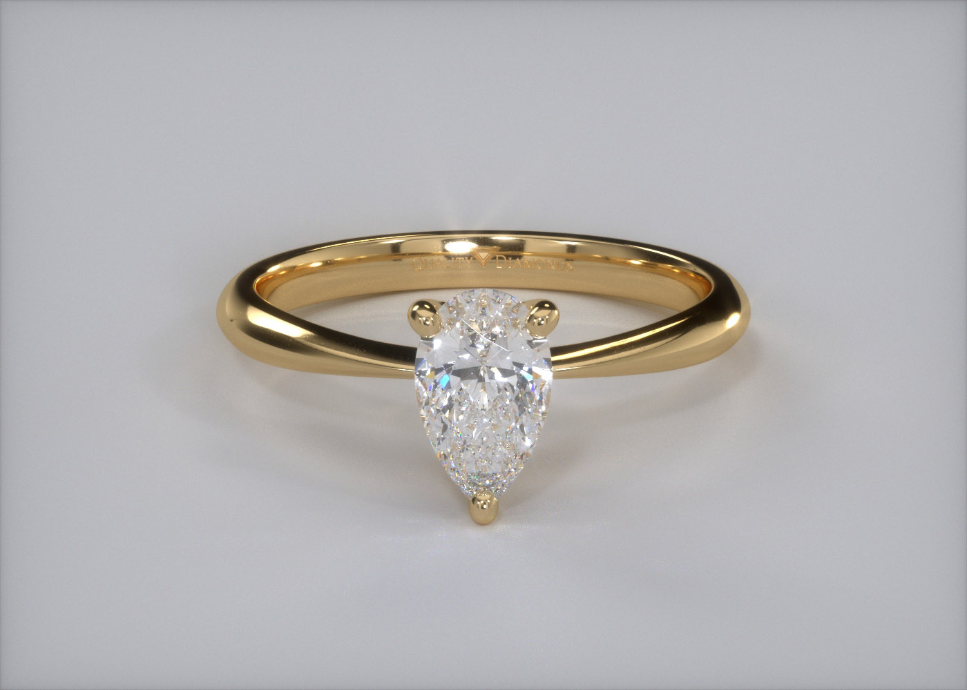 One Carat Lab Grown Pear Solitaire Diamond Engagement Ring in 18K Yellow Gold 360 image