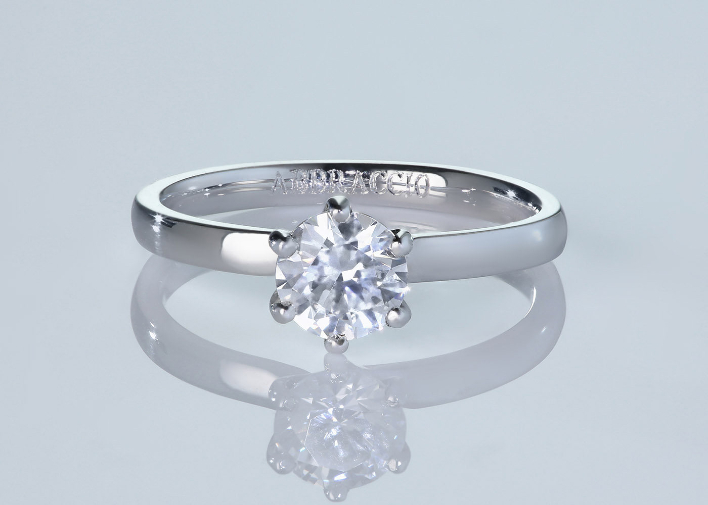 Six Claw Round Brilliant Abbraccio Diamond Ring in 18K White Gold 360 image