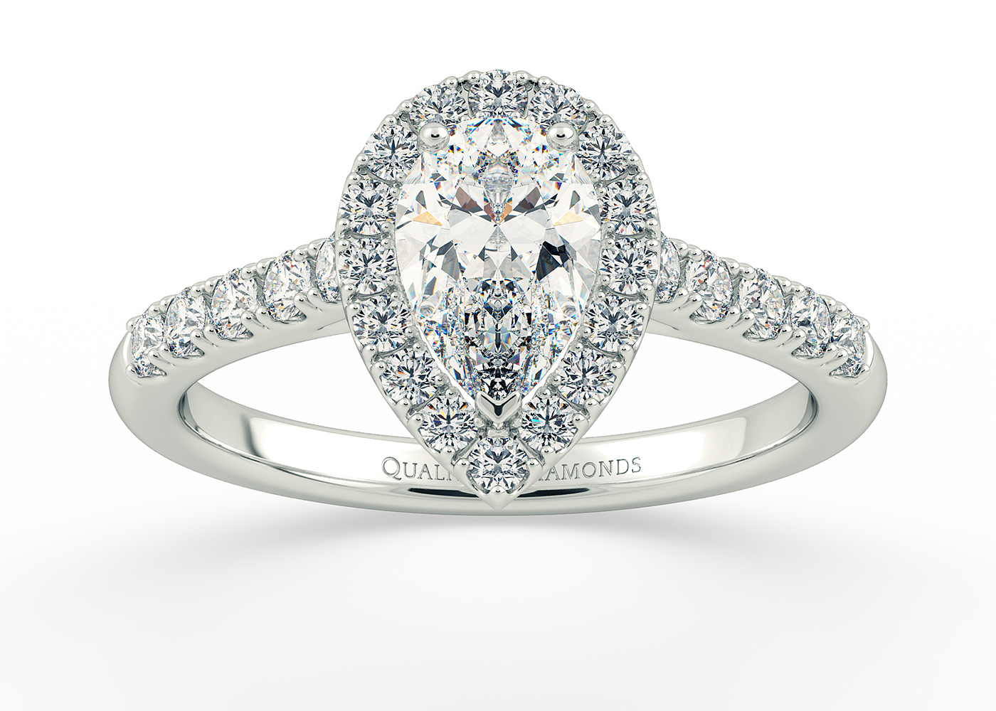 One Carat Pear Halo Diamond Ring in 9K White Gold