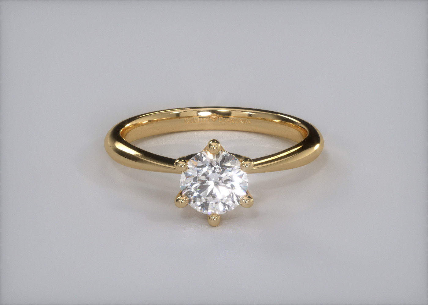 Six Claw Round Brilliant Amorette Diamond Ring in 9K Yellow Gold 360 image