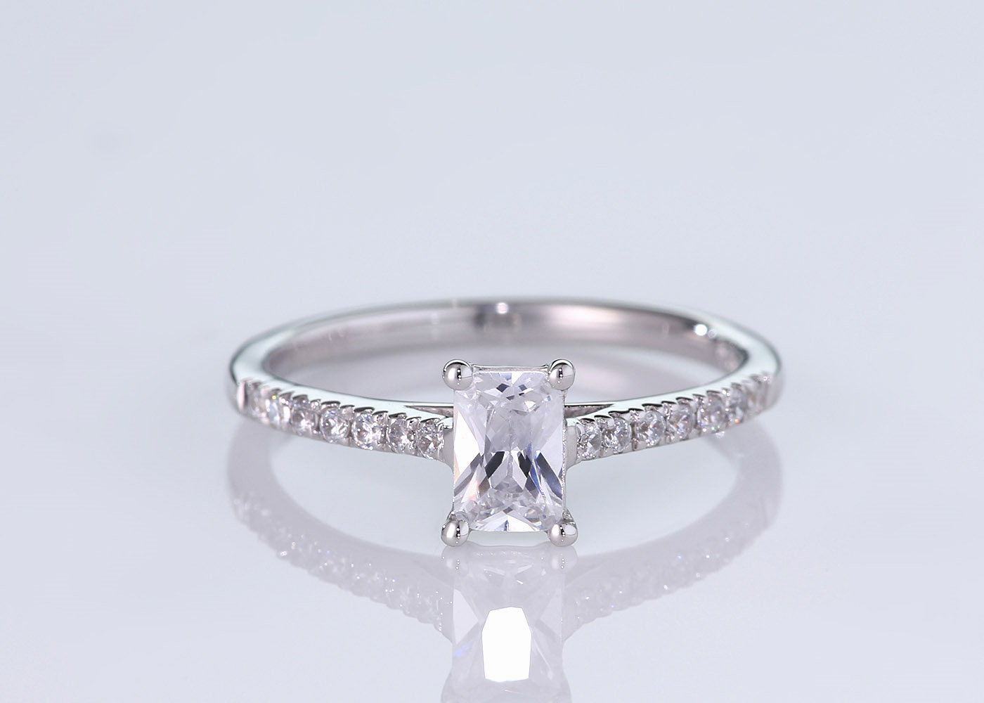 One Carat Emerald Diamond Set Diamond Engagement Ring in 18K Yellow Gold 360 image